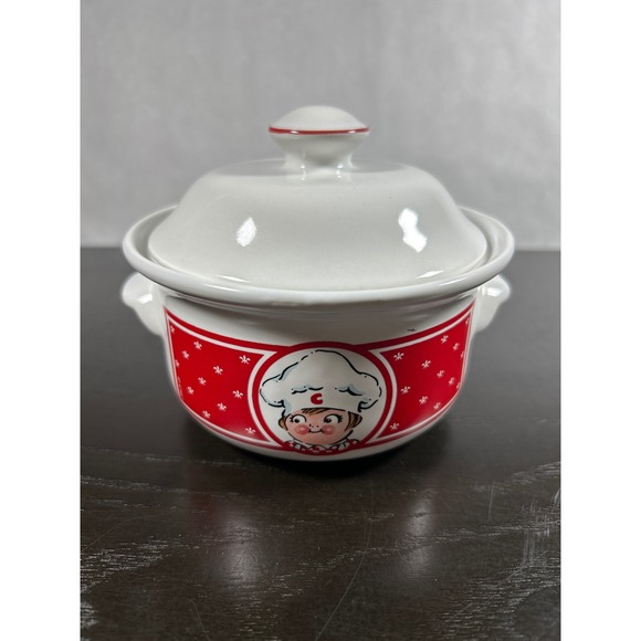Other - Campbells Soup Ceramic Bowl w/Lid Red & White Kids W/Handles~Vintage Soup Bowls